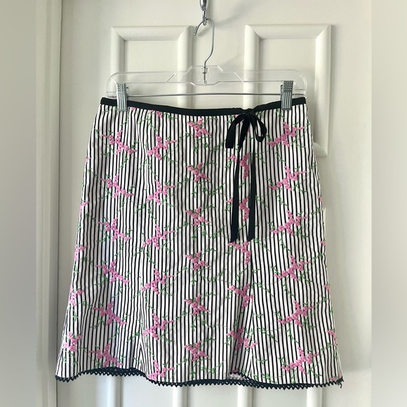 Nanette Lepore Embroidered Floral Striped Mini Skirt - Picture 1 of 7